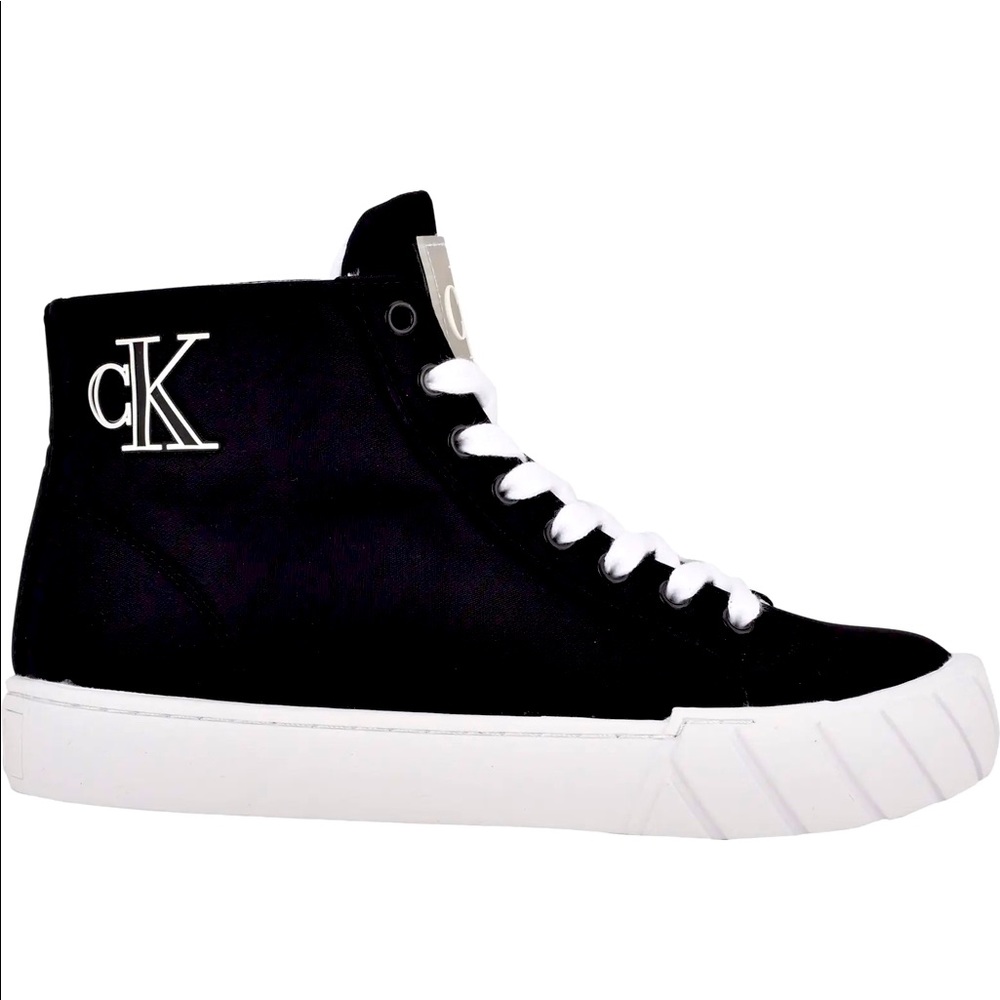 Calvin Klein Black and White Logo High Top Fashion Sneakers